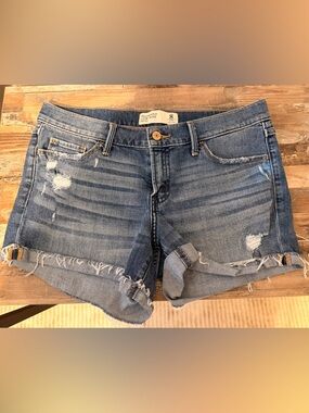 Abercrombie & Fitch Distressed Low-Rise Denim Shorts - Blue